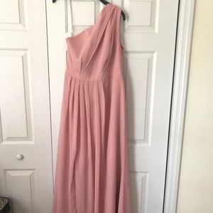 Ballet Pink Long One Shoulder Chiffon Dress